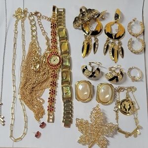 Elegant Gold Tone and Black Jewelry Lot